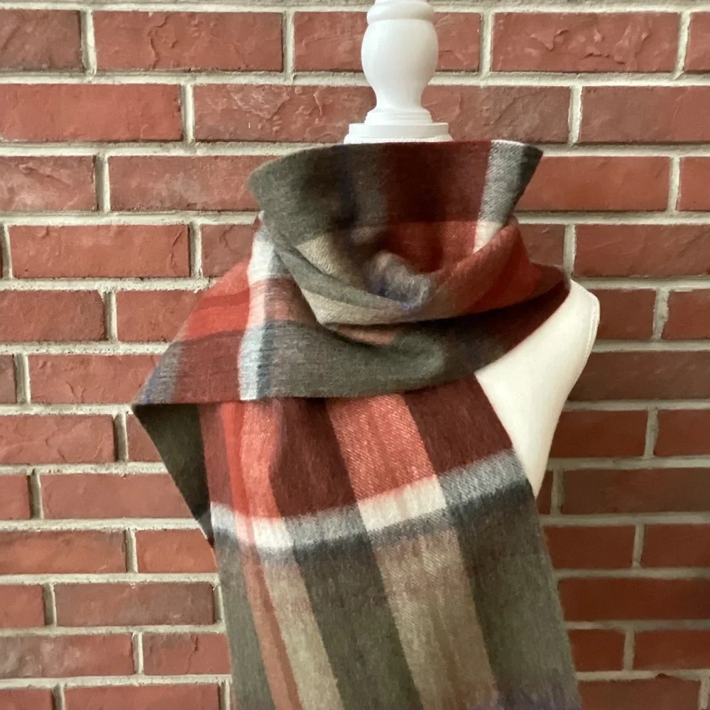NWT Beymen Club 100%Wool Plaid Fringed Scarf 12”x72” NEW